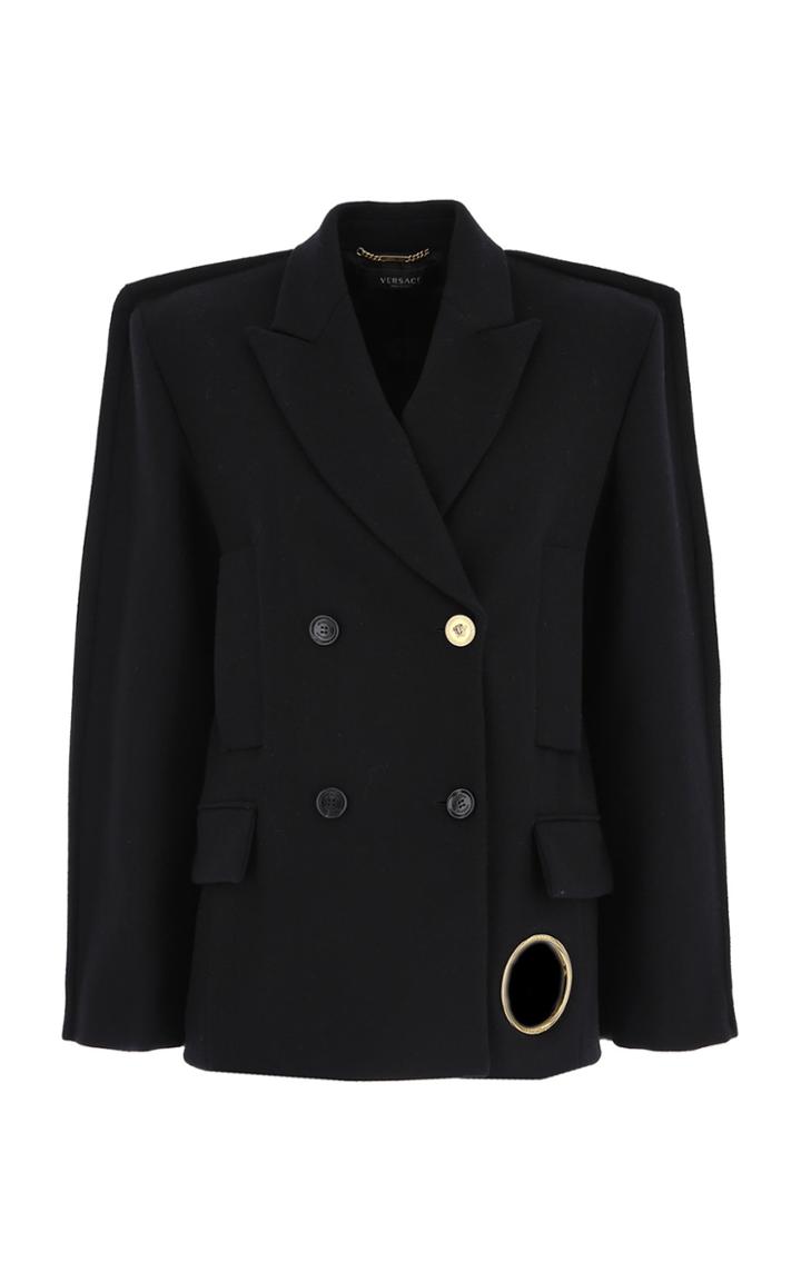 Moda Operandi Versace Oversized Bold-shoulder Cutout Wool Double-breasted Blazer