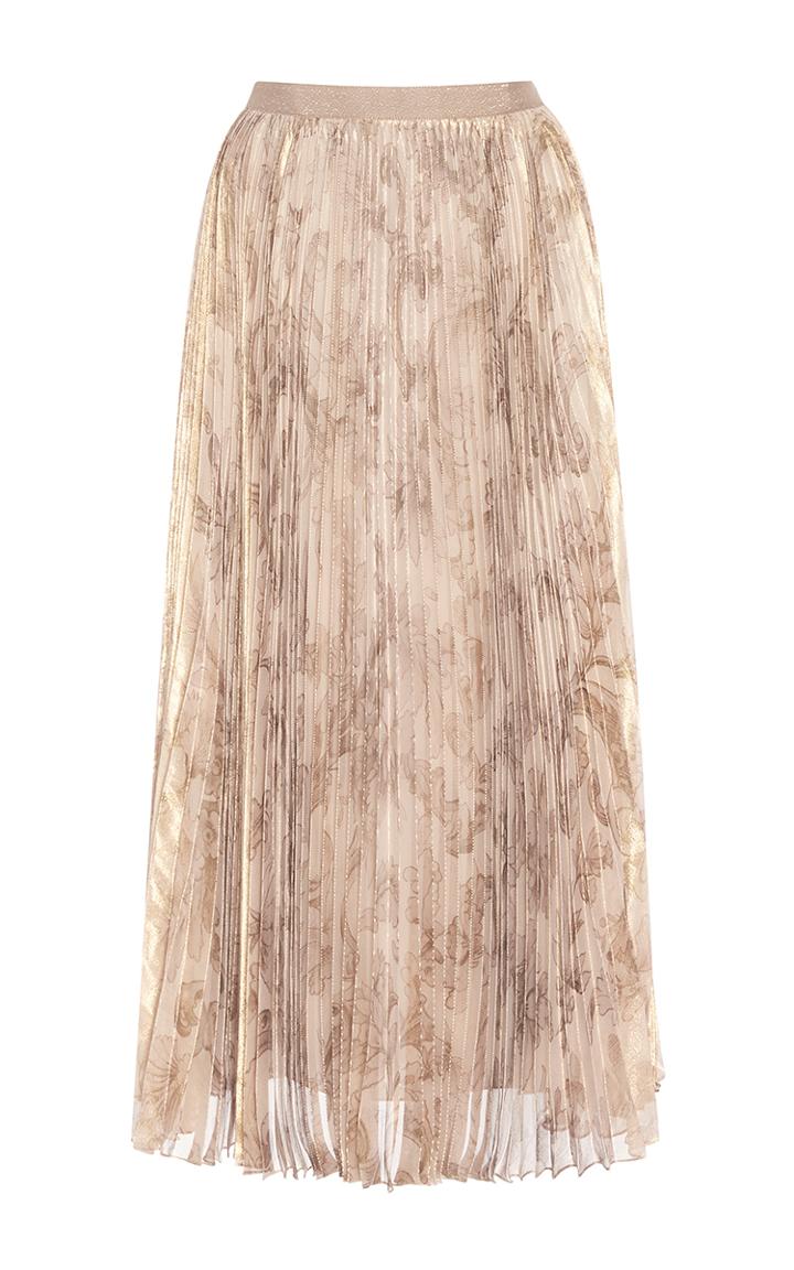 Oscar De La Renta Tea Length Pleated Lam Skirt