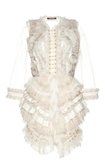 Roberto Cavalli Feather Applique Ruffle Short Dress