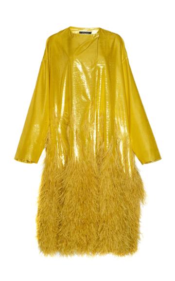 Rochas Oxford Panne Velvet Oversized Coat With Ostrich Feathers