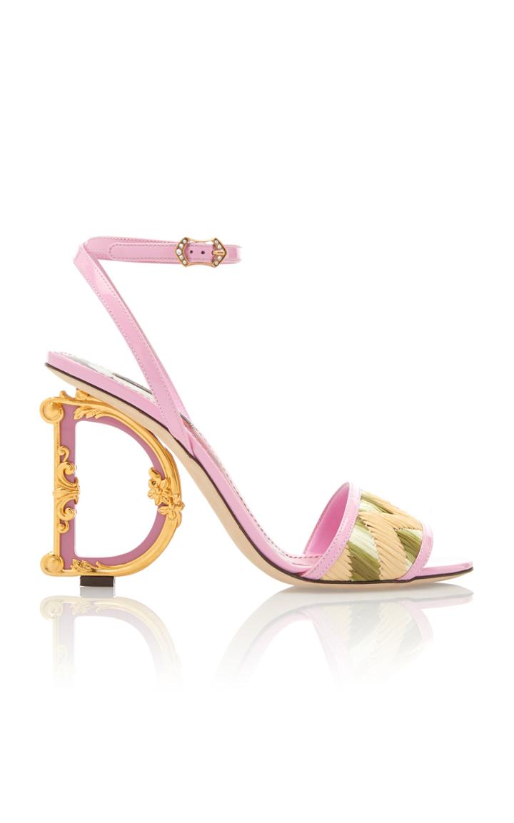 Dolce & Gabbana Embellished Heel Leather And Raffia Sandals