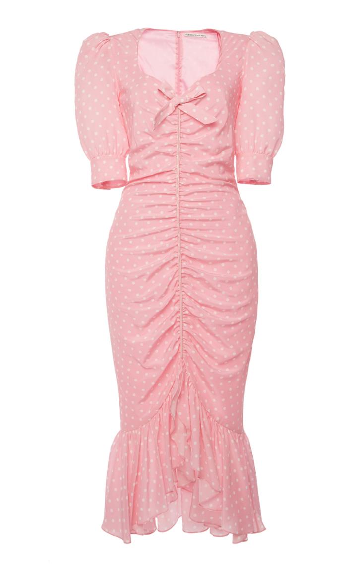 Moda Operandi Alessandra Rich Polka Dot Ruched Silk Dress