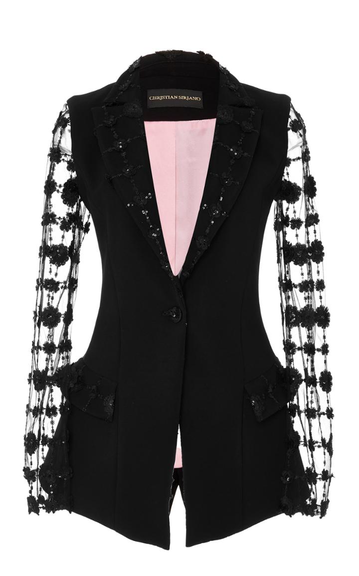 Christian Siriano Floral Sequin Single Button Blazer