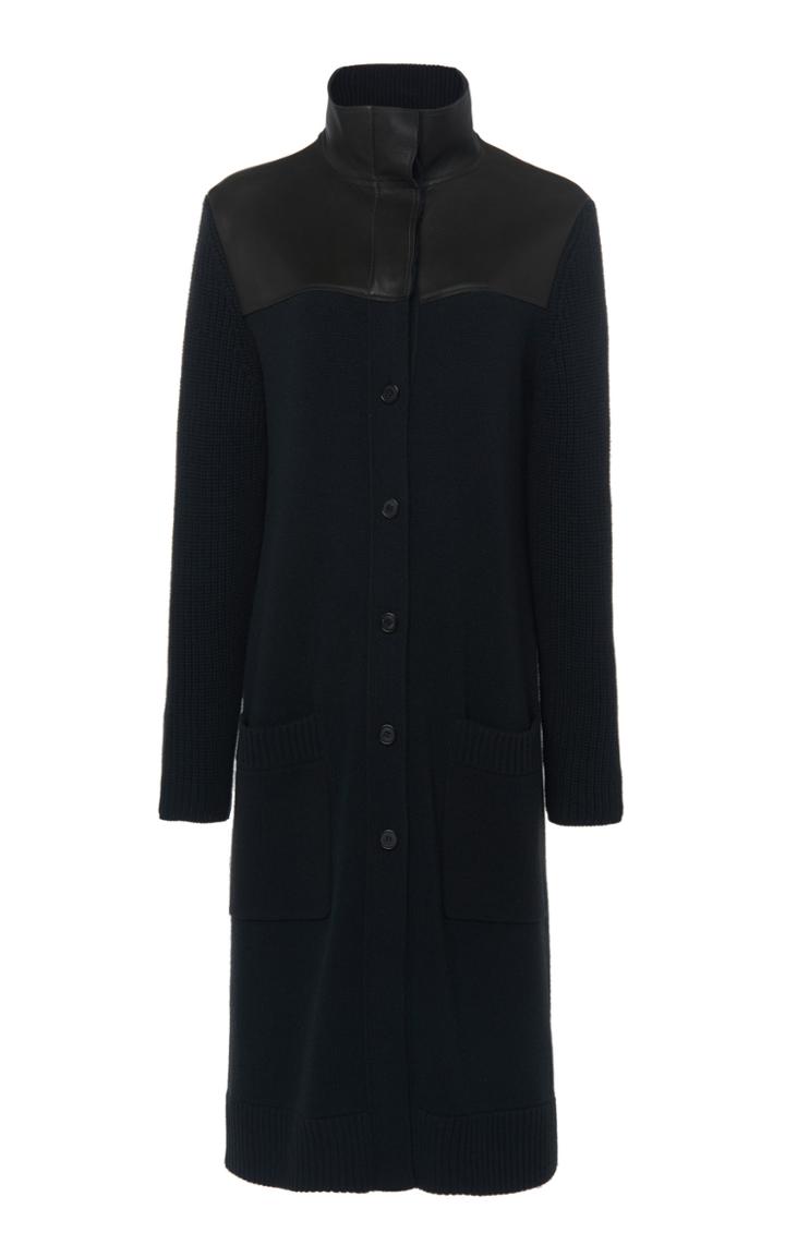 Akris Leather-trimmed Cashmere Knit Coat