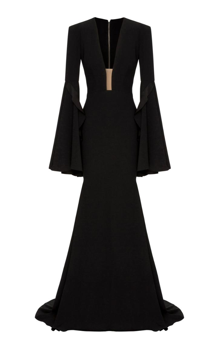Alex Perry Lux Satin Ruffle Open V Gown