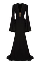 Alex Perry Lux Satin Ruffle Open V Gown