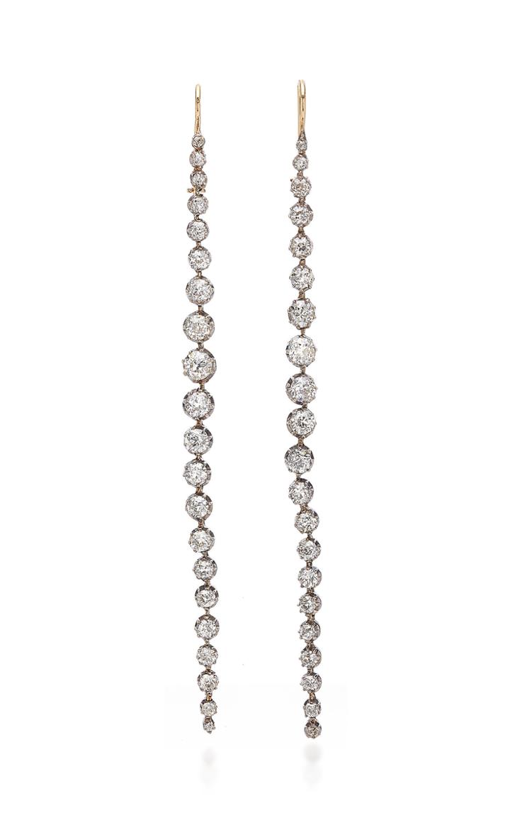 Renee Lewis Antique Waterfall Cushion-cut Diamond Earrings