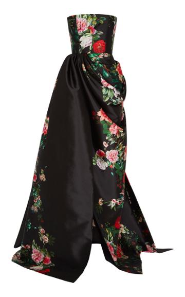 Alex Perry Alex Strapless Draped Floral Gown