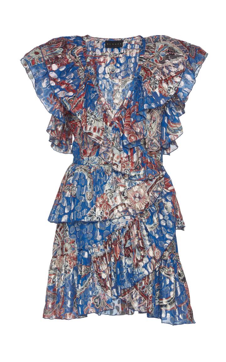 Dundas Ruffled Metallic Fil Coup Silk-blend Mini Dress