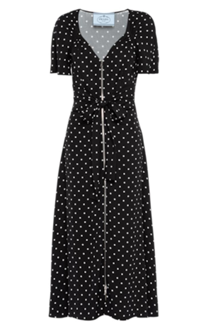 Moda Operandi Prada Printed Satin Sable Midi Dress