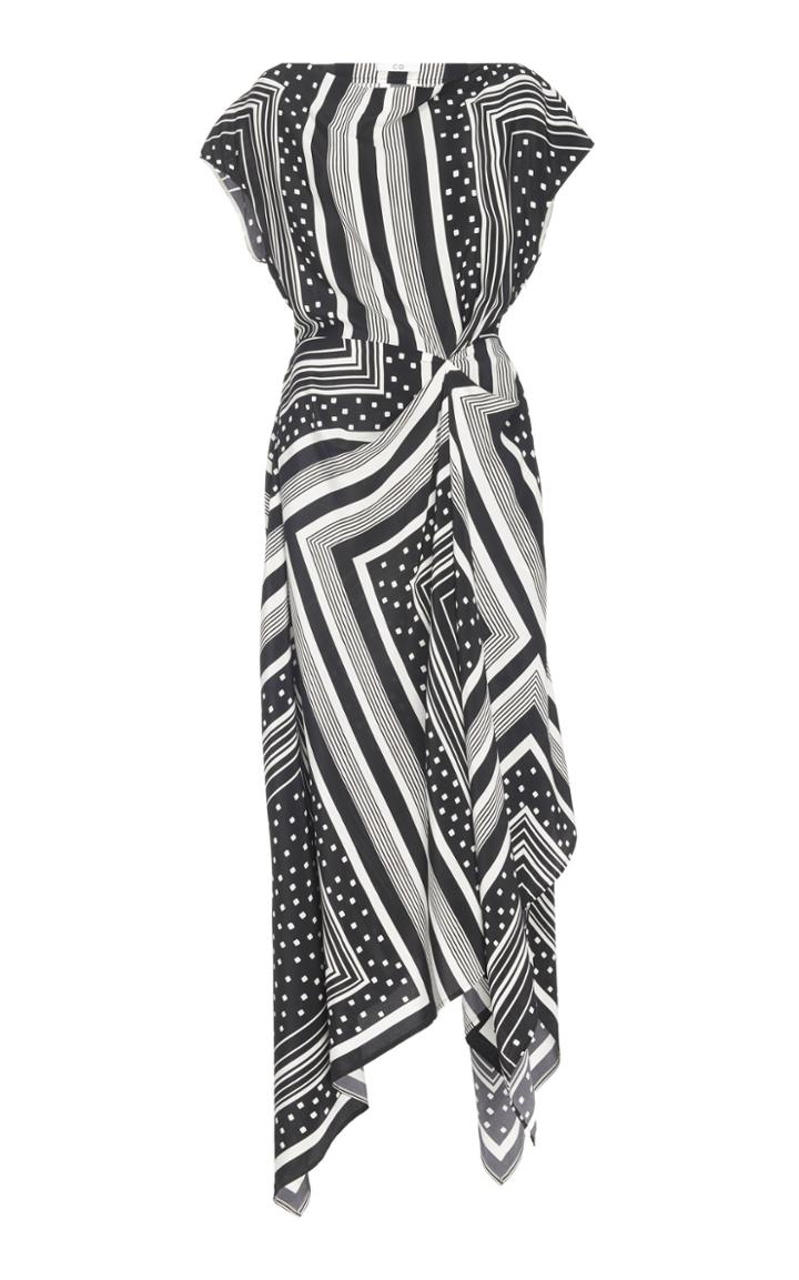 Co Printed Silk Cowl Neck Dress