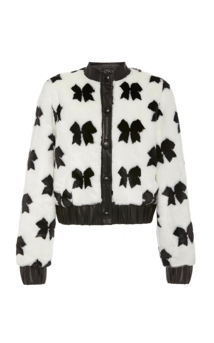 Rodarte Bow-patterned Leather-trimmed Faux Fur Bomber Jacket