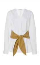 Tibi Tie-waist Cotton Poplin V-neck Shirt