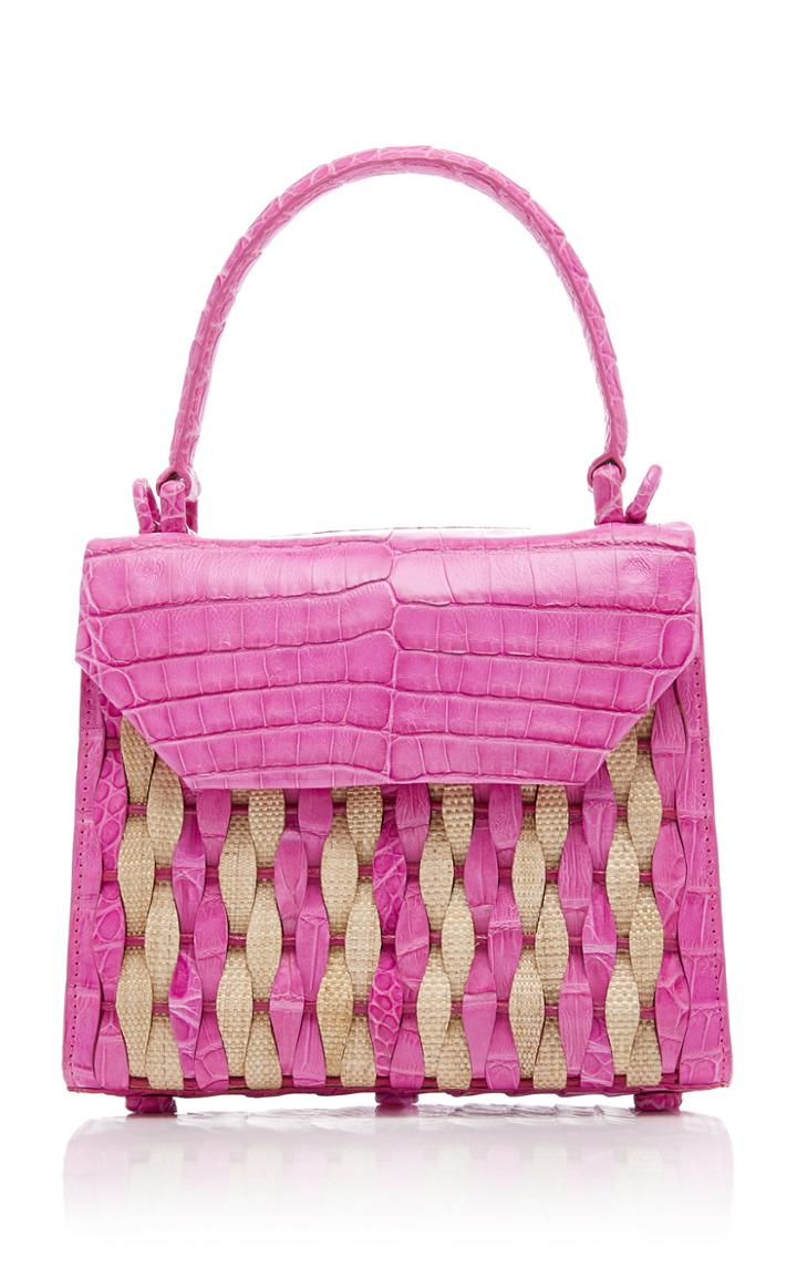Nancy Gonzalez Woven Crocodile And Linen Top Handle