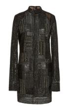 J. Mendel High Neck Embroidered Long Sleeve Mini Dress