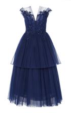 Pamella Roland Strapless Embroidered Tea Length Tulle Dress