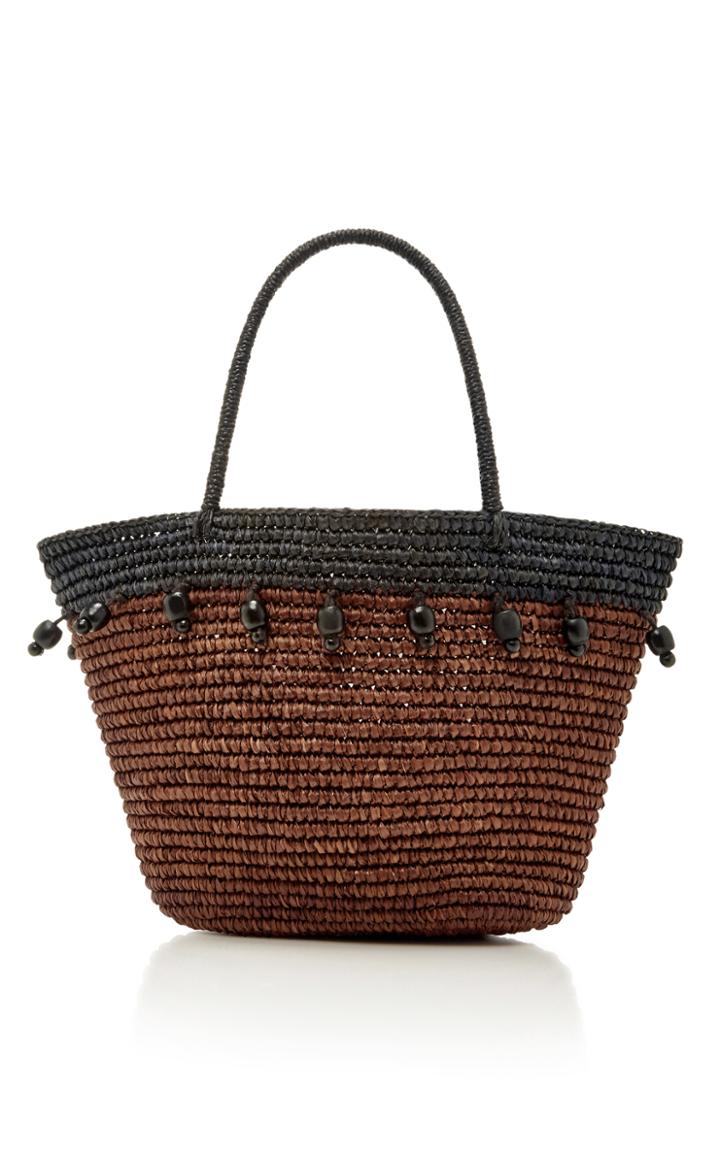 Sensi Studio Brown Beaded Canasta Tote