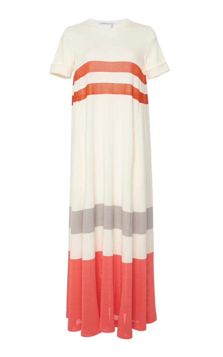 Agnona Crepe Cotton And Silk Stripes Volume Dress