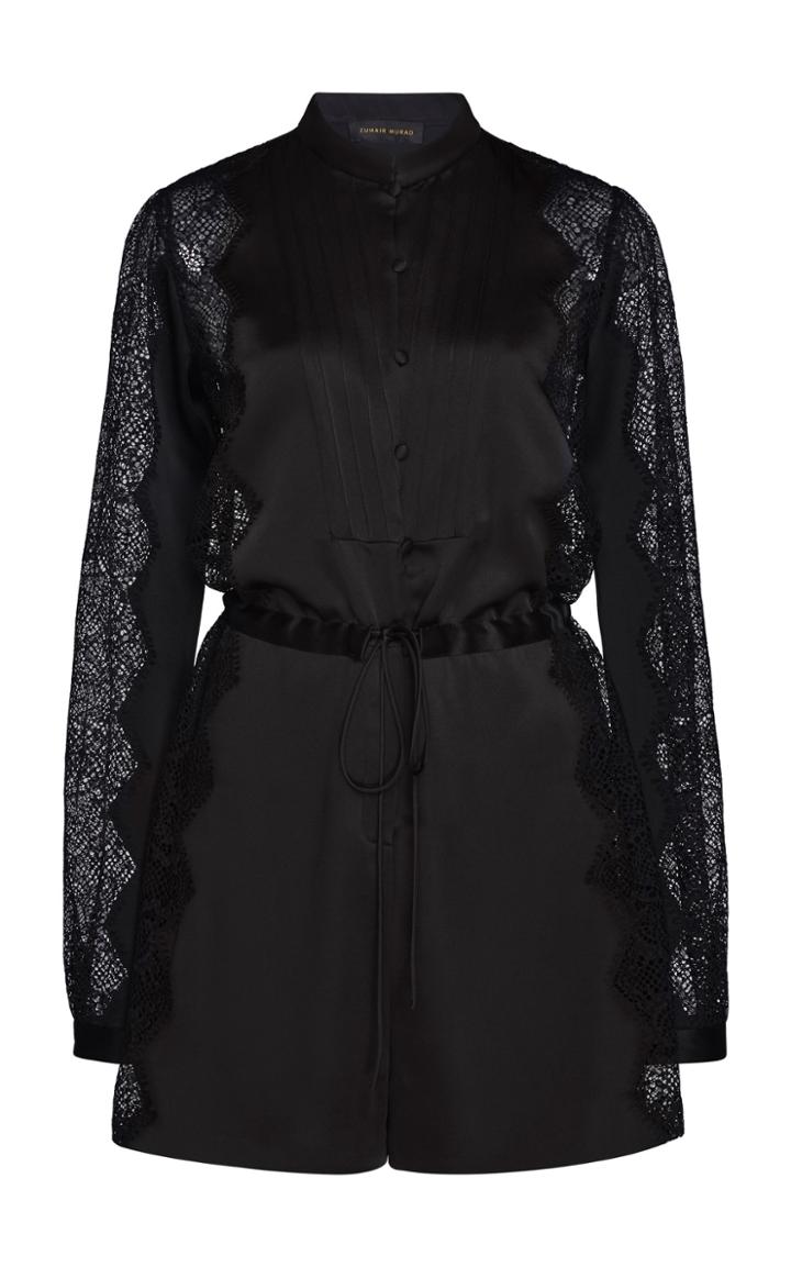 Moda Operandi Zuhair Murad Chantilly-detailed Silk Romper Size: 32