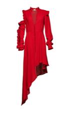 Magda Butrym Ruffle Detail Long Sleeve Asymmetric Midi Dress