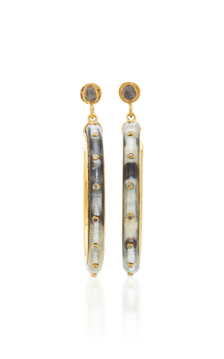Ashley Pittman Mixed Horn Diamond Inlay Mila Hoop Earrings