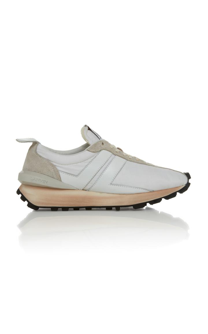 Lanvin Distressed Suede-trimmed Leather Sneakers