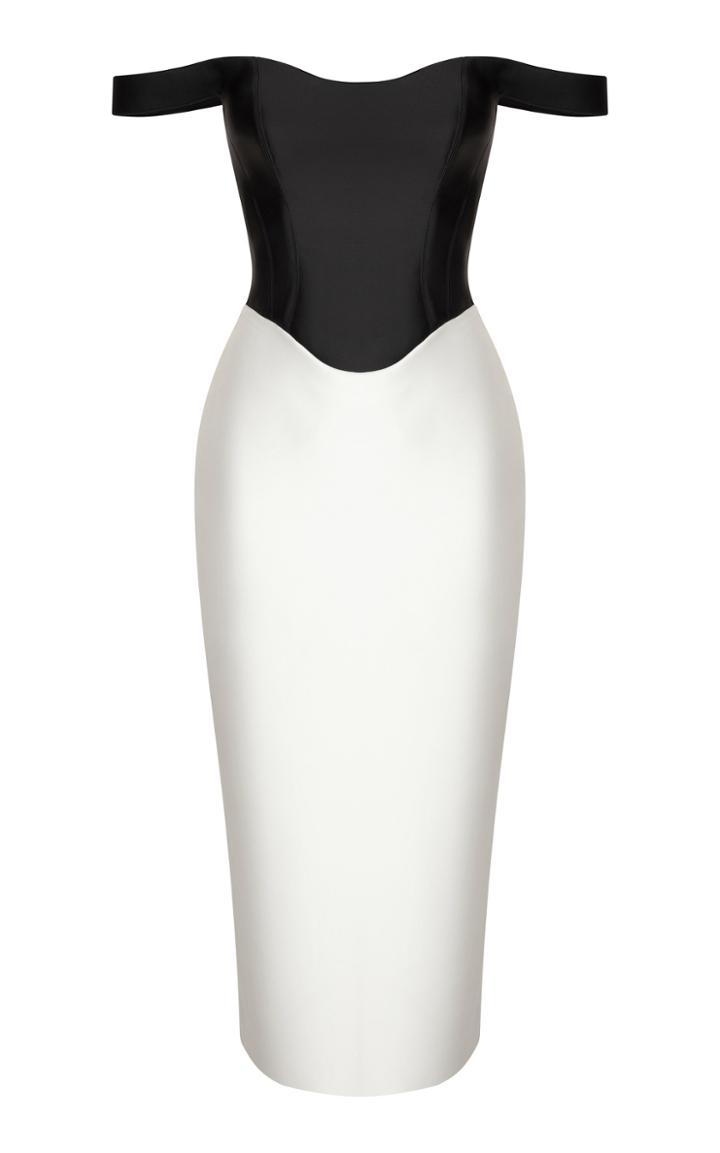 Moda Operandi Rasario Two-tone Satin Off-the-shoulder Midi Dress