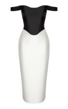 Moda Operandi Rasario Two-tone Satin Off-the-shoulder Midi Dress