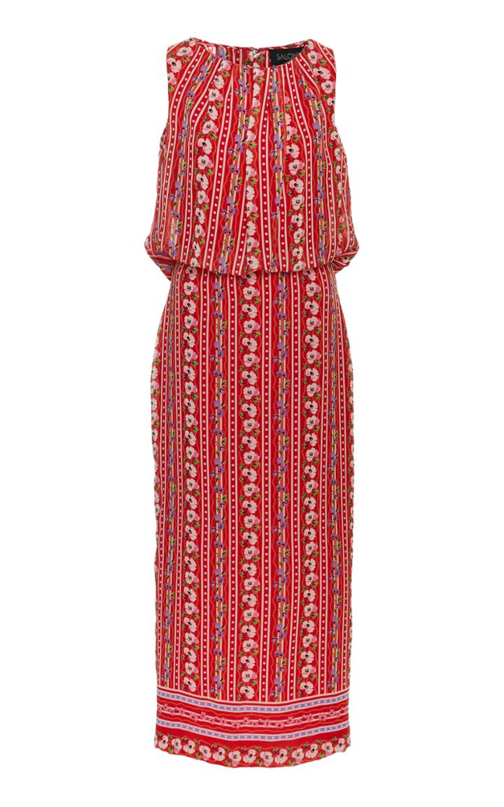 Saloni Caroline Printed Silk Midi Dress
