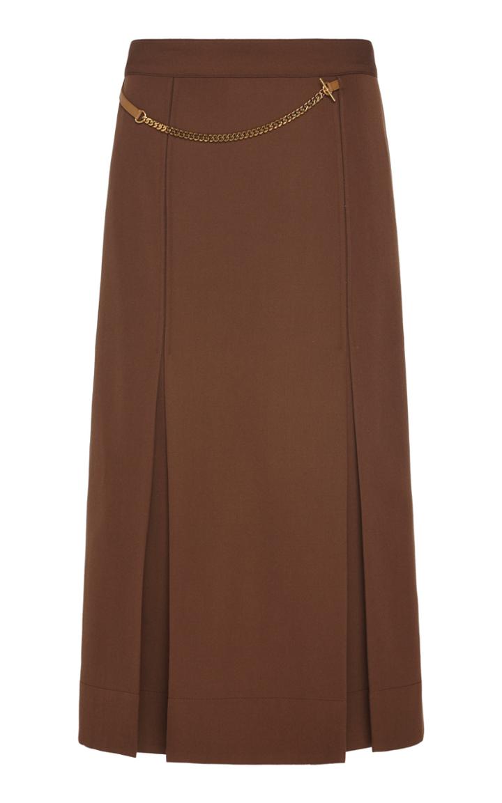 Moda Operandi Victoria Beckham Belted Pleated Cotton-linen Skirt Size: 6