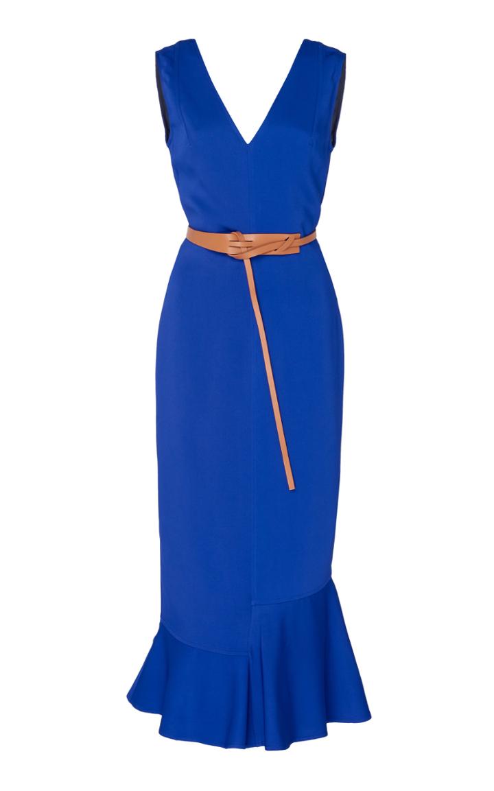 Victoria Beckham Georgette Frill Hem Midi Dress With Belt