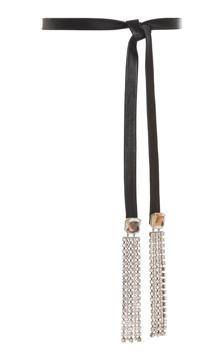 Romona Keveza Soft Leather Tie Belt With Swarovski Crystal Tassels