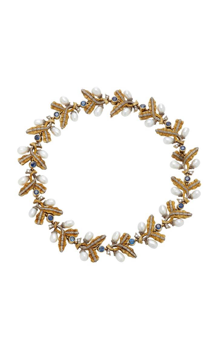 Mahnaz Collection One-of-a-kind 18k Gold Pearl Sapphire And Diamond Choker