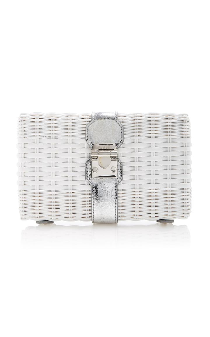 Mark Cross Metallic Leather-trimmed Rattan Clutch