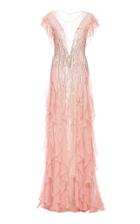 Pamella Roland Embroidered Tulle Gown With Crinkle Chiffon Flounce Panels