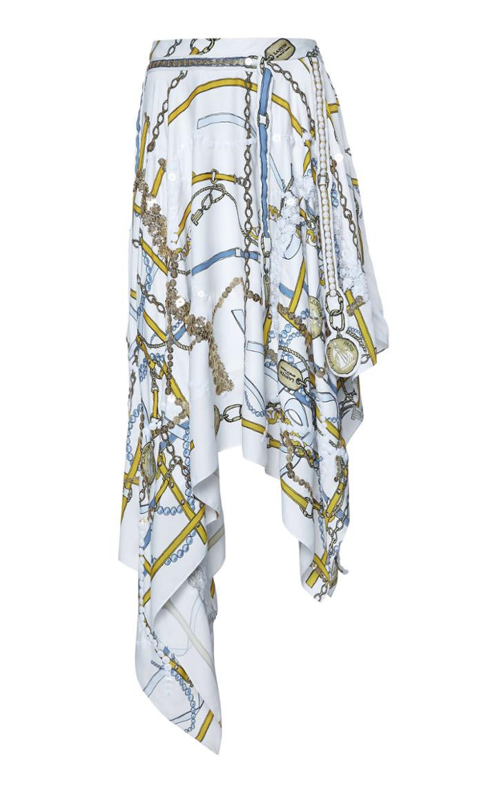 Moda Operandi Lanvin Asymmetric Chain Print Satin Midi Skirt Size: 36