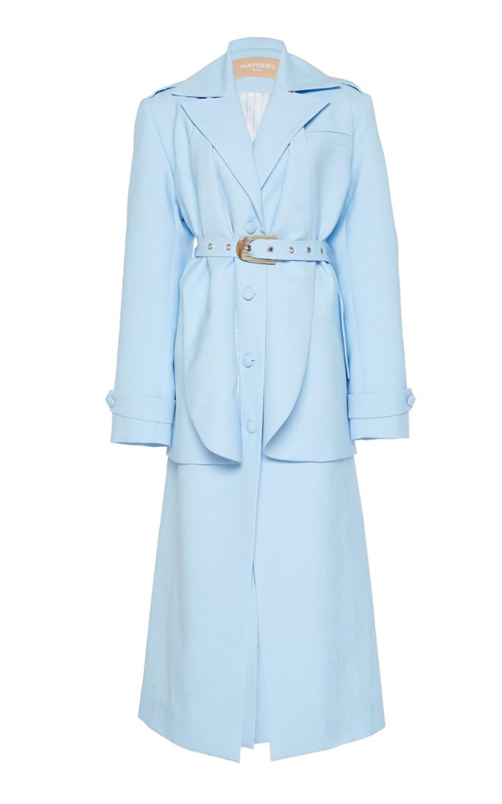 Matriel Light Blue Double Layer Trench Coat Belted