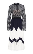 Self Portrait Sweatheart Crocheted-lace And Pleated Crepe Dress