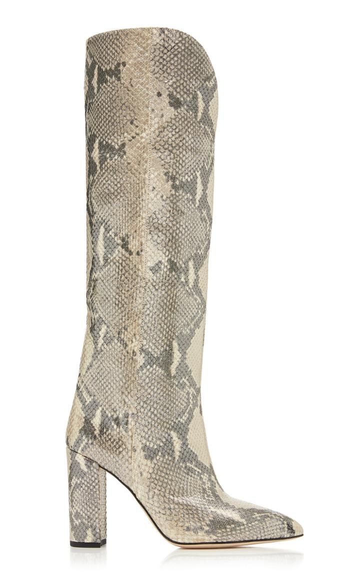 Paris Texas Python-effect Leather Knee Boots Size: 35
