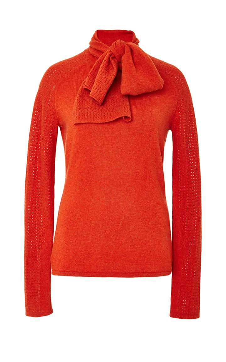 Zac Posen Scarf Cashmere Sweater In Burnt Orange