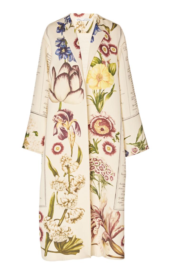 Oscar De La Renta Embroidered Collarless Wool Coat