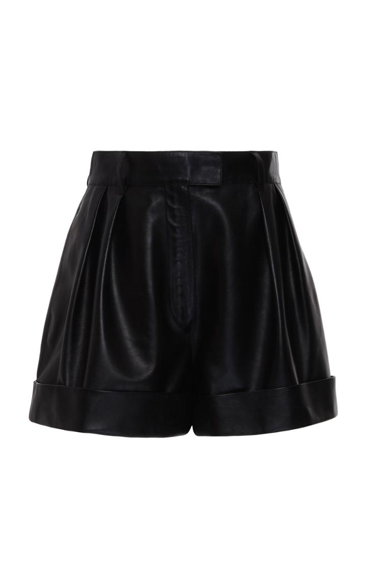 Moda Operandi Valentino Cuffed High-rise Leather Mini Shorts Size: 38