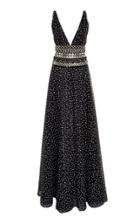 Naeem Khan Bead Embroidered V-neck Gown
