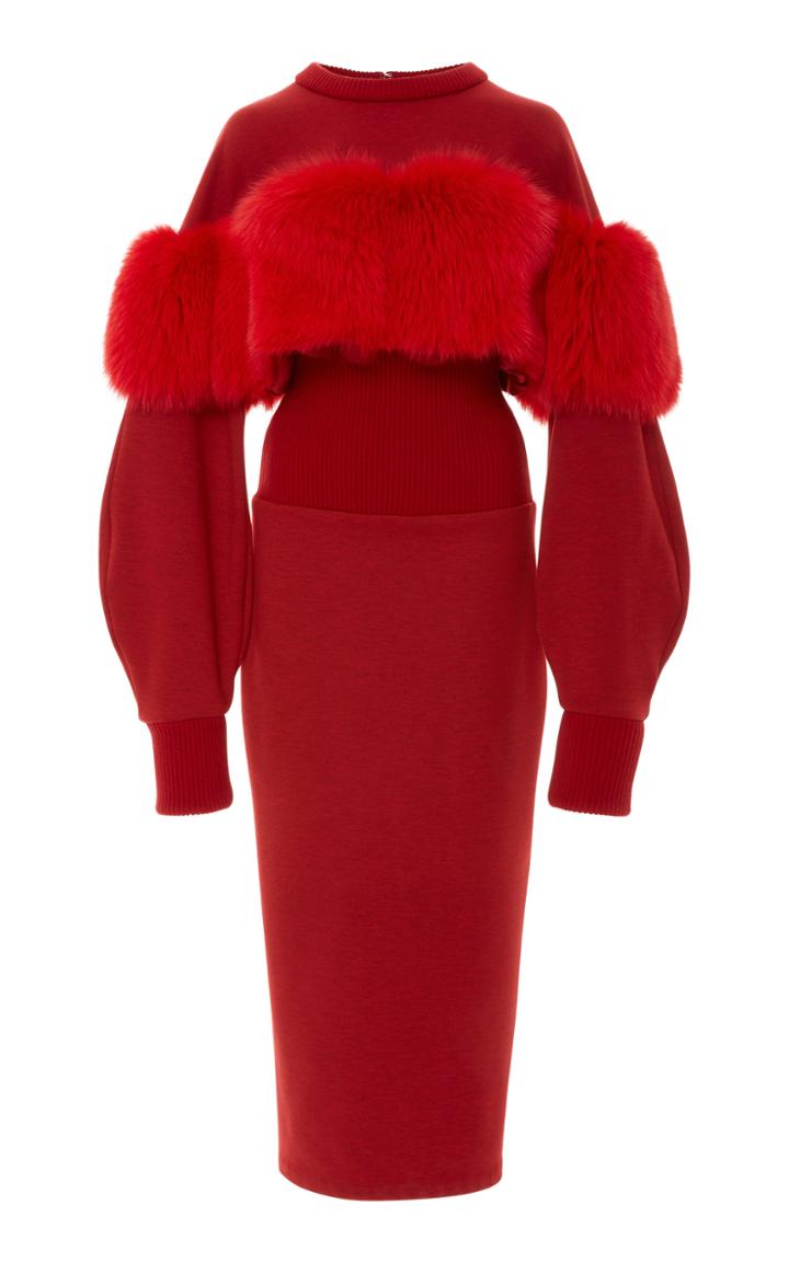 Sally Lapointe Corseted Fox Fur Sweatshirt Dress