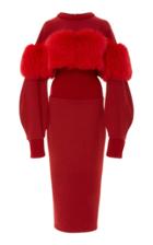 Sally Lapointe Corseted Fox Fur Sweatshirt Dress