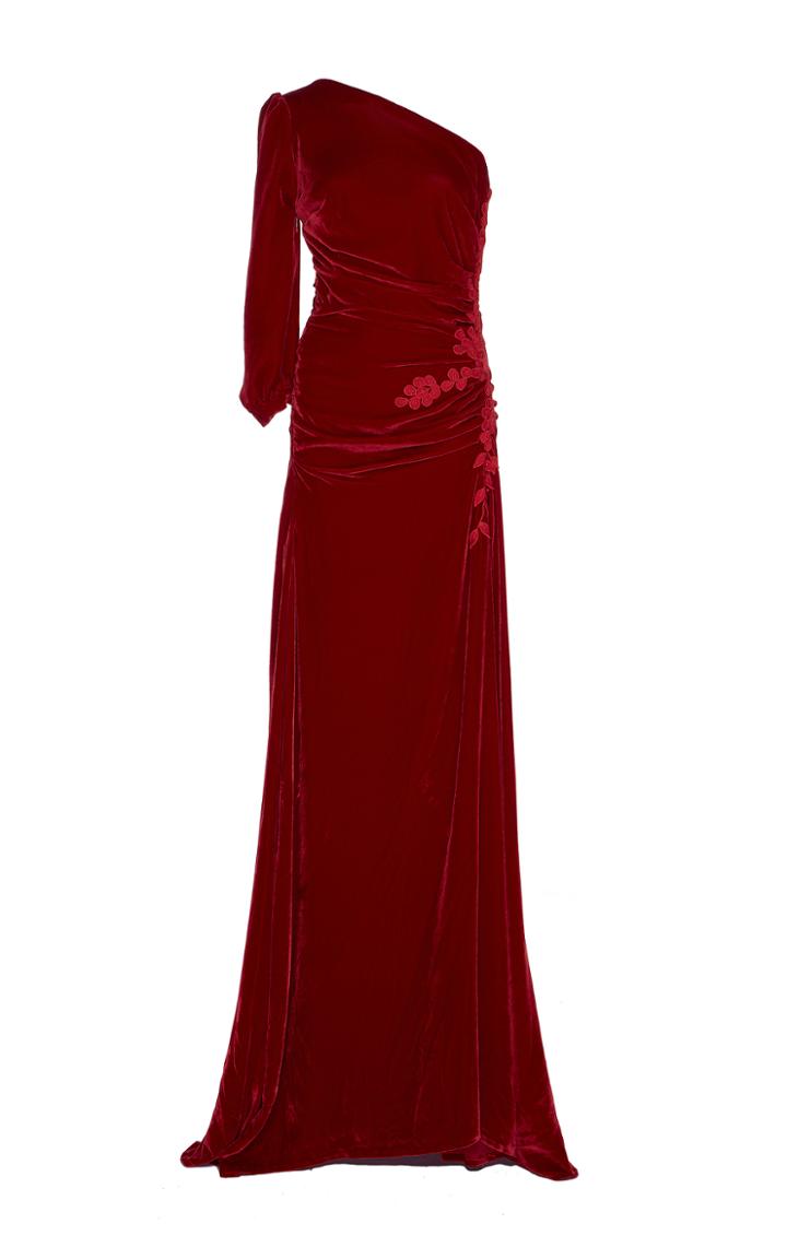 Costarellos Velvet One-shoulder Gown