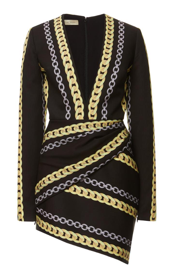 Elie Saab Printed Cady Asymmetrical Mini Dress