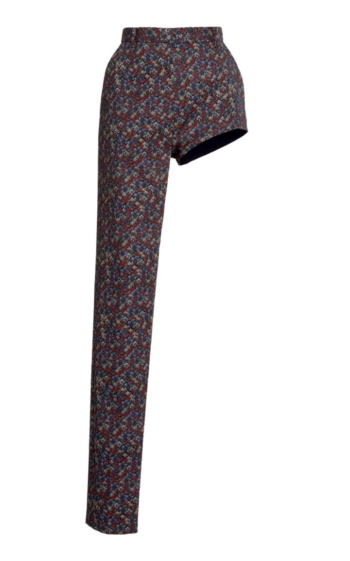 Pushbutton Printed Cotton One Leg Trousers