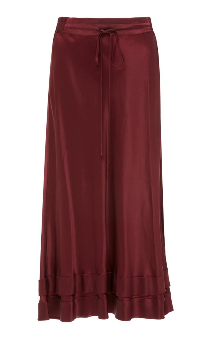 Lee Mathews Rose Silk Satin Ruffle Hem Skirt