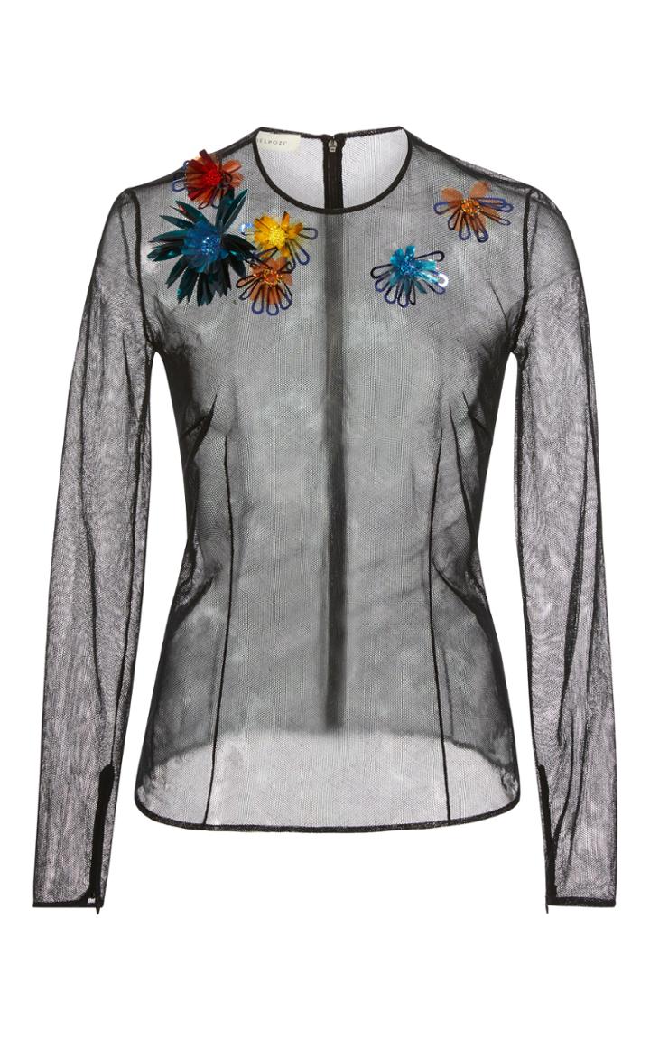 Delpozo Long Sleeve Top With Embellishment